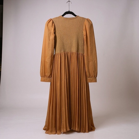 [WOMEN] CHIC WISH Knit Chiffon Dress S/M Caramel Brown Fall - Picture 3 of 10